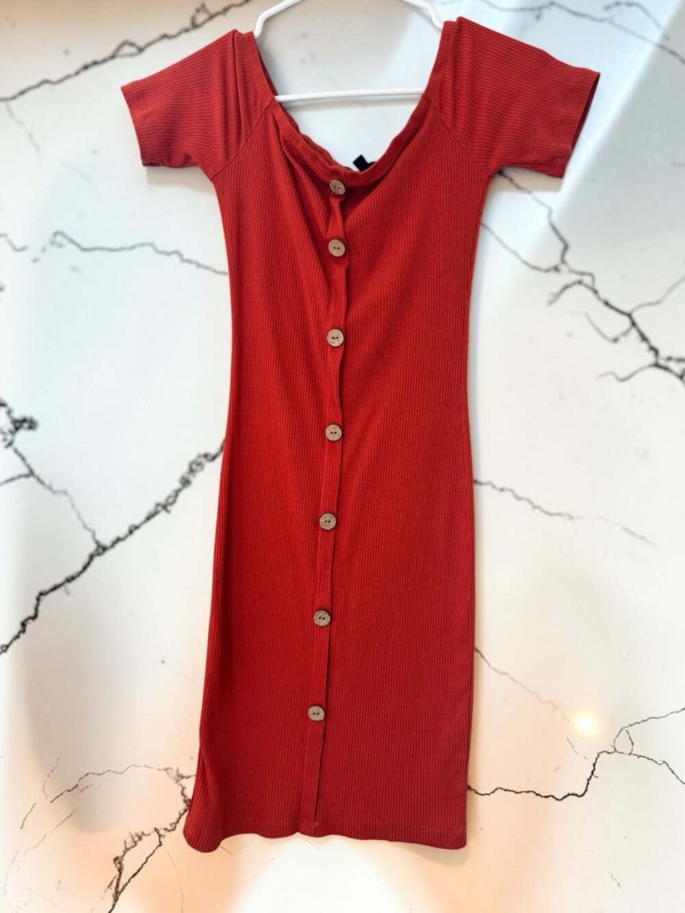 Ambiance Red Ribbed Knit Button-Front Short Sleeve Mini Dress Size S